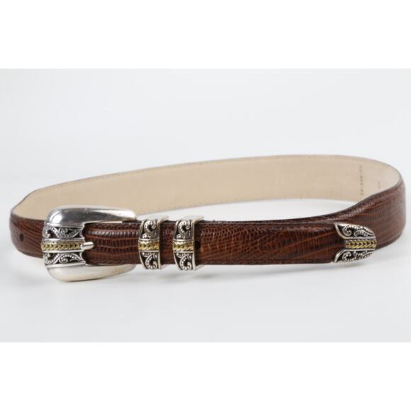 Arden Leather Co Belt Lizard Embossed Italian Leather Vintage Classic Brown Sz S main image 9